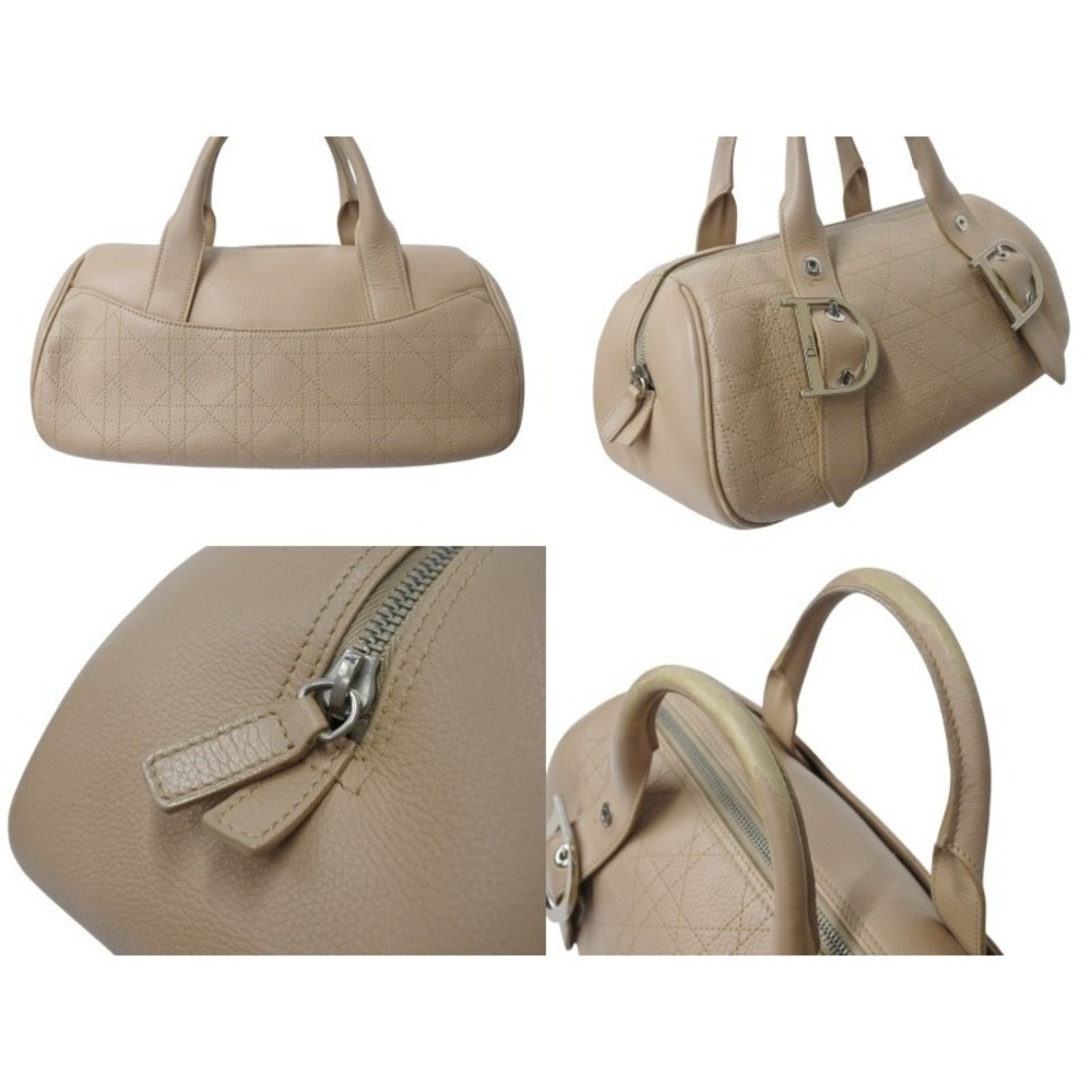 Christian Dior Cannage Boston Bag Logo Hardware Beige Tan Leather - Picture 3 of 10